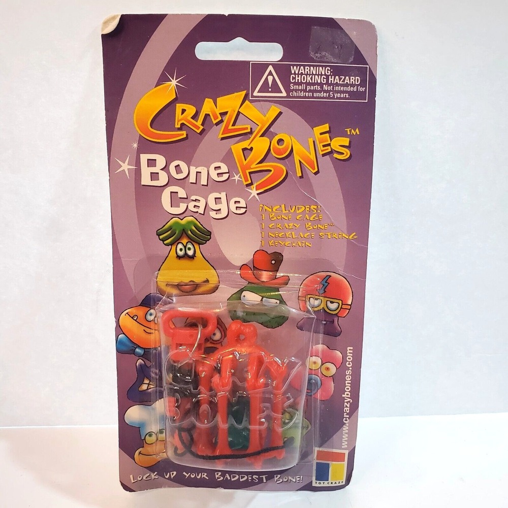 Vintage 1998 Toy Craze Inc Crazy Bones Bone Cage Red Keychain in Package